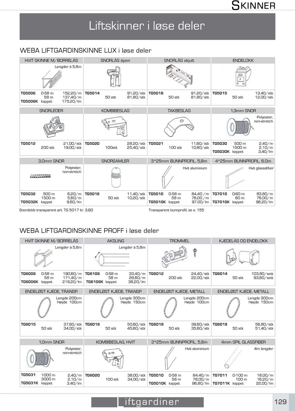 28,20/stk 25,0/stk TG502 00 stk,60/stk 0,80/stk TG500 TG500K 500 m 500 m 2,0/m 2,0/m,0/lm,0mm SNOR SNORSAMLER *25mm BUNNPROFIL, 5,8m *25mm BUNNPROFIL, 6.