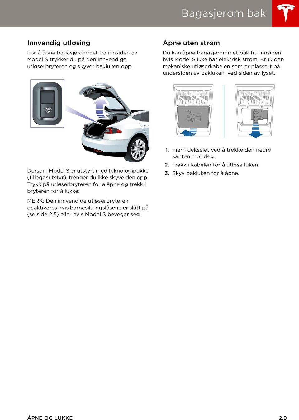 Dersom Model S er utstyrt med teknologipakke (tilleggsutstyr), trenger du ikke skyve den opp.