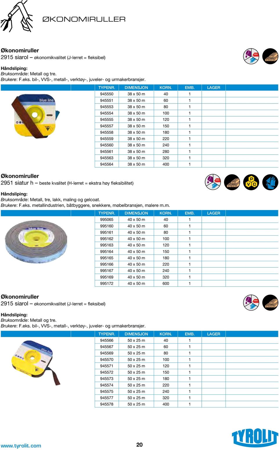 38 x 50 m 150 1 945558 38 x 50 m 180 1 945559 38 x 50 m 220 1 945560 38 x 50 m 240 1 945561 38 x 50 m 280 1 945563 38 x 50 m 320 1 945564 38 x 50 m 400 1 Håndsliping: Bruksområde: Metall, tre, lakk,