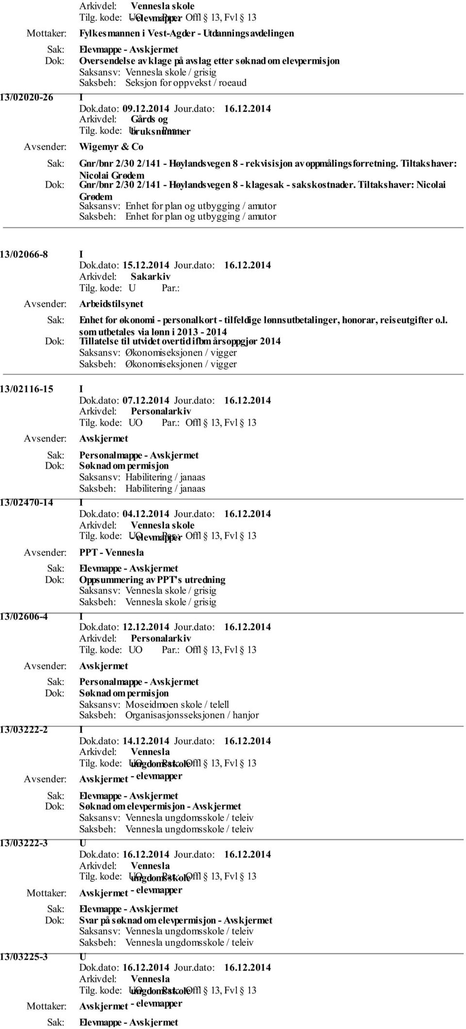 Saksbeh: Seksjon for oppvekst / roeaud 13/02020-26 I Dok.dato: 09.12.2014 Jour.dato: 16.12.2014 Wigemyr & Co Gnr/bnr 2/30 2/141 - Høylandsvegen 8 - rekvisisjon av oppmålingsforretning.