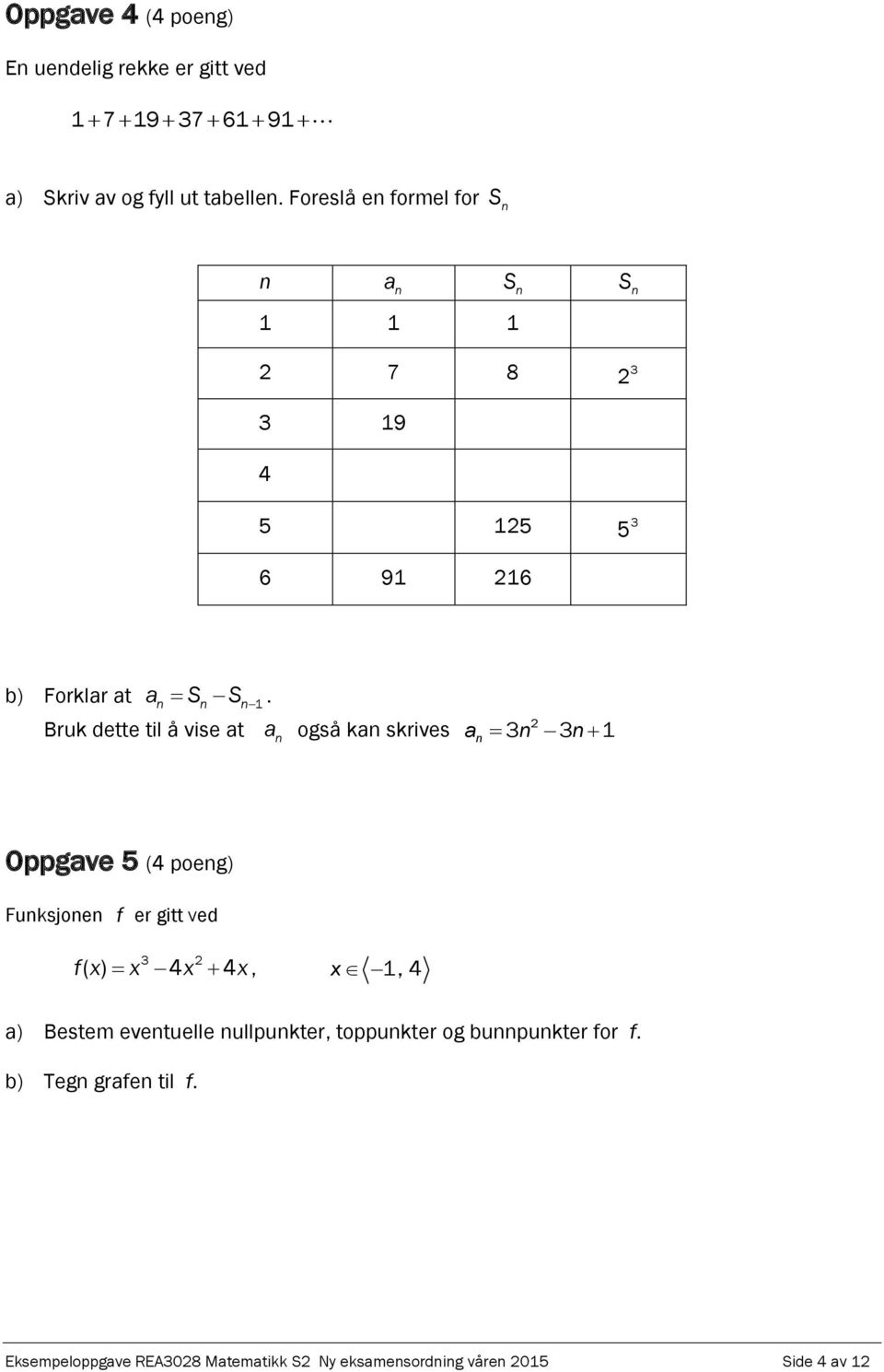 Bruk dette til å vise at a også ka skrives a 2 3 3 1 Oppgave 5 (4 poeg) Fuksjoe f er gitt ved 3 2 f( x) x 4x 4x, x