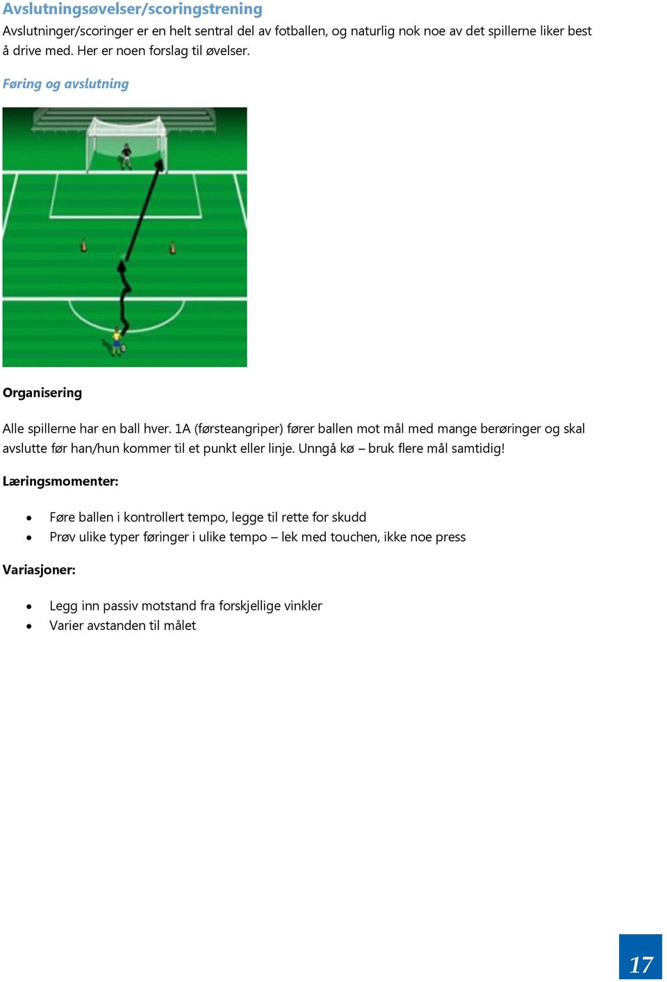 1A (førsteangriper) fører ballen mot mål med mange berøringer og skal avslutte før han/hun kommer til et punkt eller linje.
