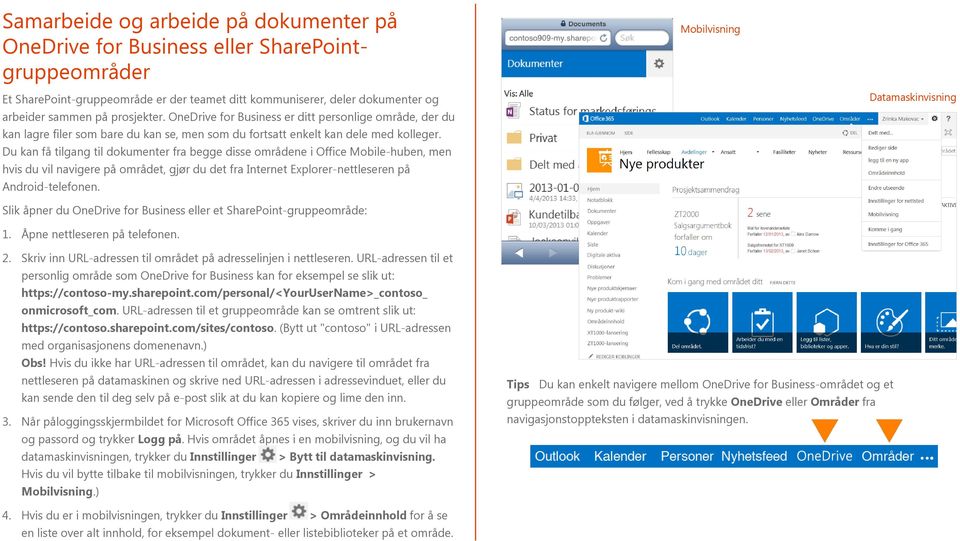 Du kan få tilgang til dokumenter fra begge disse områdene i Office Mobile-huben, men hvis du vil navigere på området, gjør du det fra Internet Explorer-nettleseren på Android-telefonen.