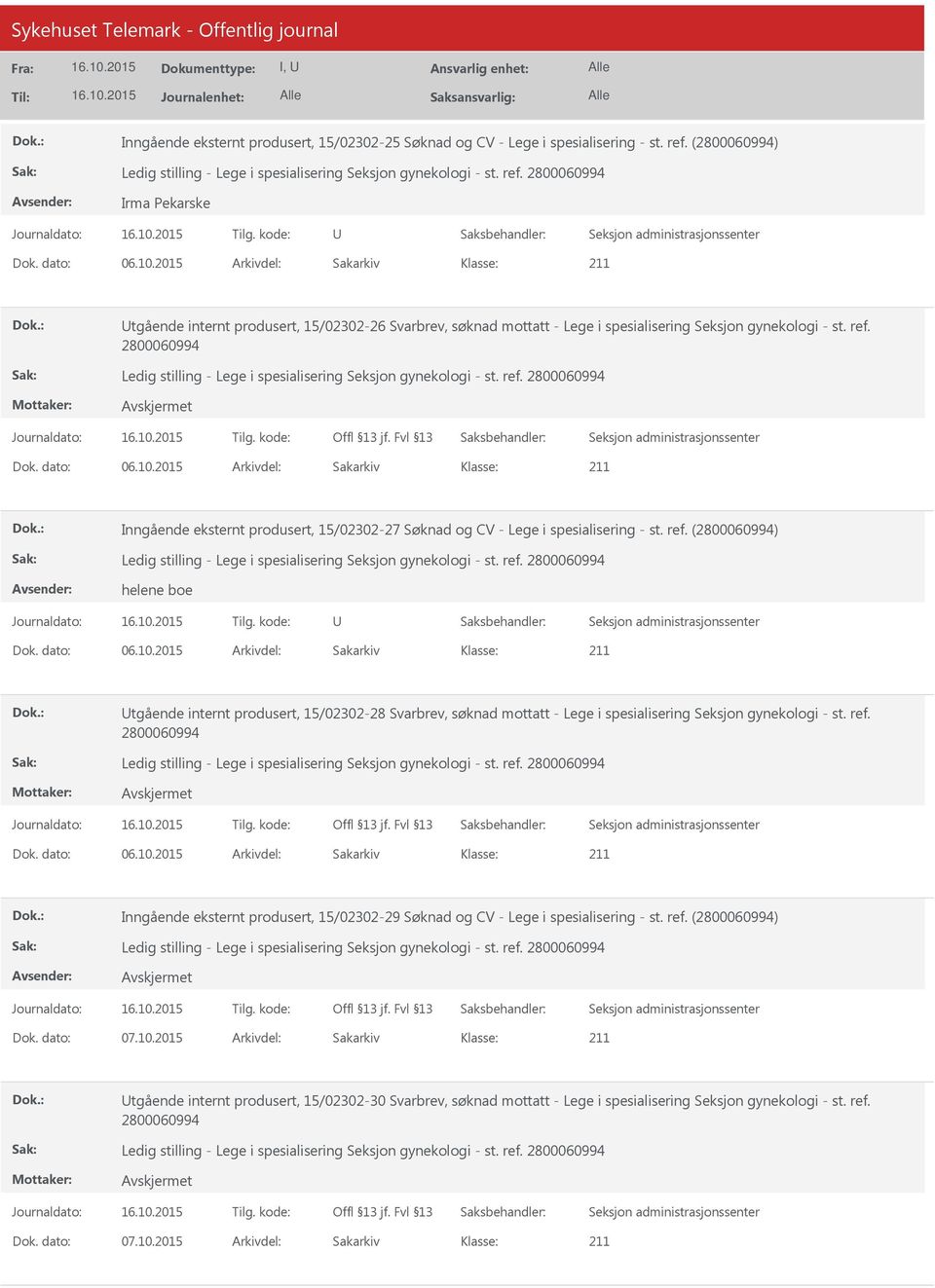 Inngående eksternt produsert, 15/02302-27 Søknad og CV - Lege i spesialisering - st. ref.