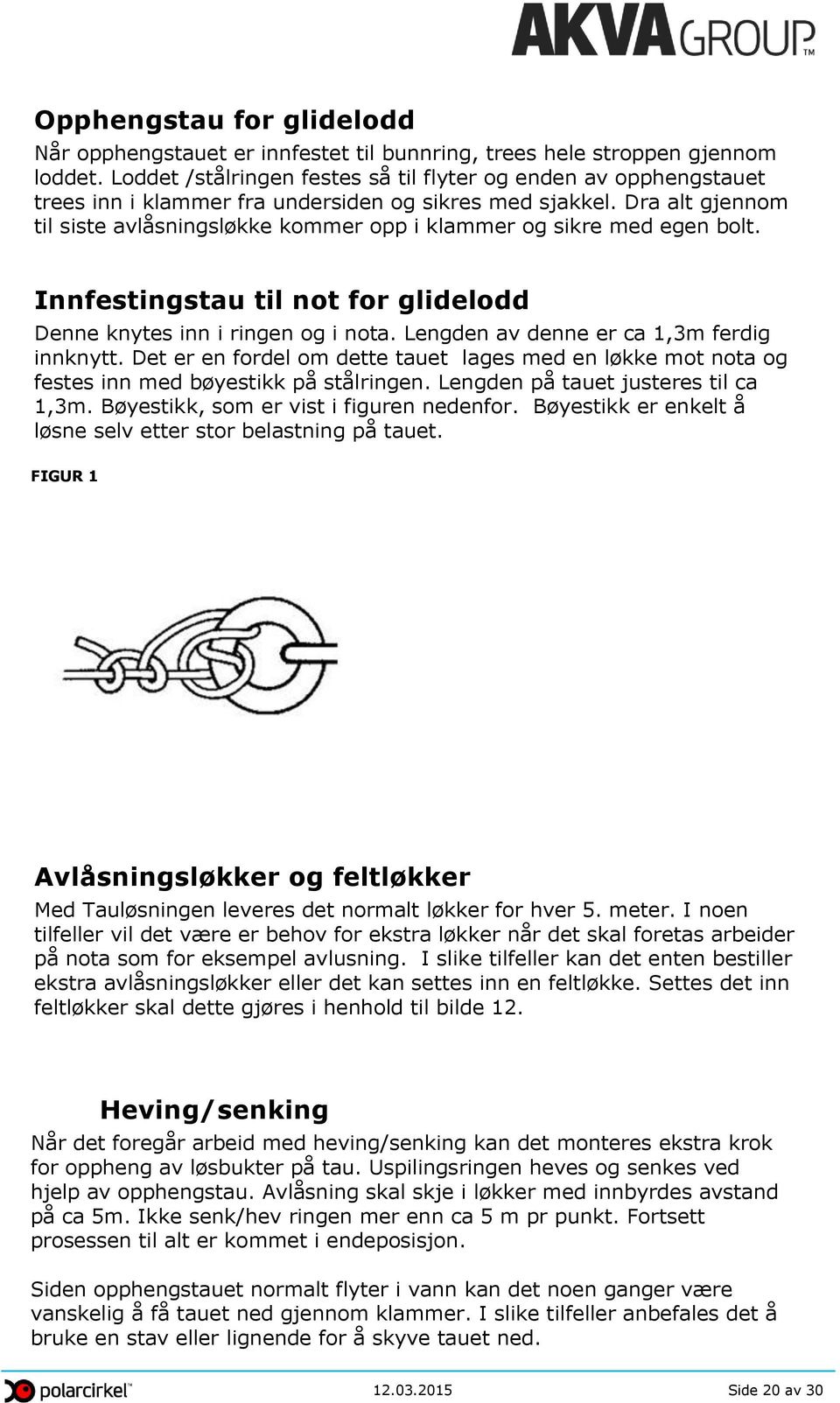 Dra alt gjennom til siste avlåsningsløkke kommer opp i klammer og sikre med egen bolt. Innfestingstau til not for glidelodd Denne knytes inn i ringen og i nota.