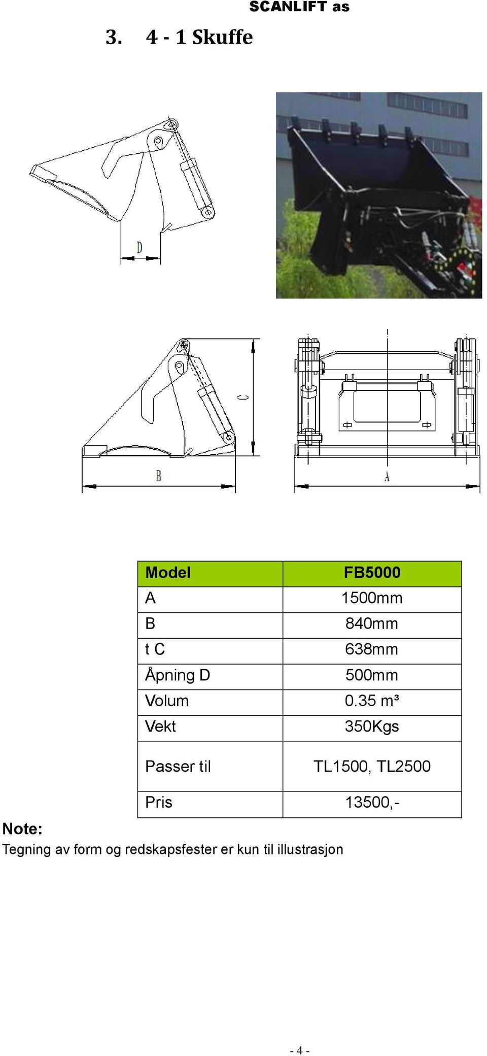 35 m³ 350Kgs TL1500, TL2500 Pris 13500,-