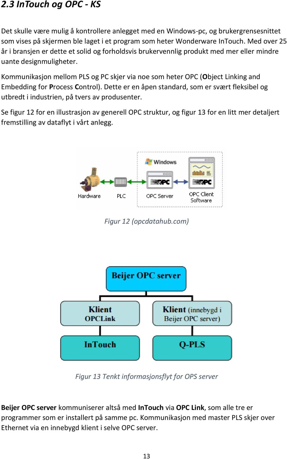 Kommunikasjon mellom PLS og PC skjer via noe som heter OPC (Object Linking and Embedding for Process Control).