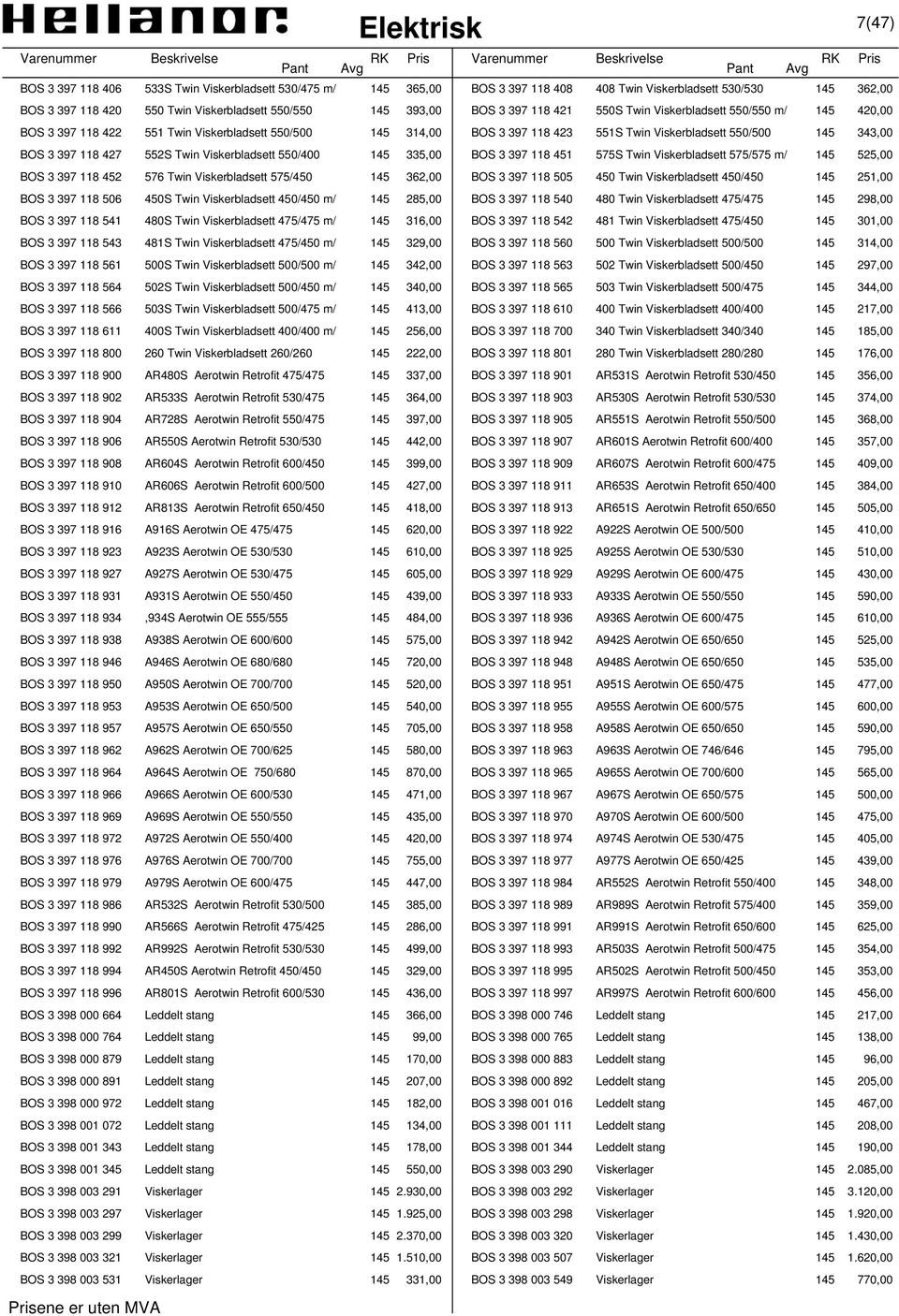 552S Twin Viskerbladsett 550/400 145 335,00 BOS 3 397 118 451 575S Twin Viskerbladsett 575/575 m/ 145 525,00 BOS 3 397 118 452 576 Twin Viskerbladsett 575/450 145 362,00 BOS 3 397 118 505 450 Twin