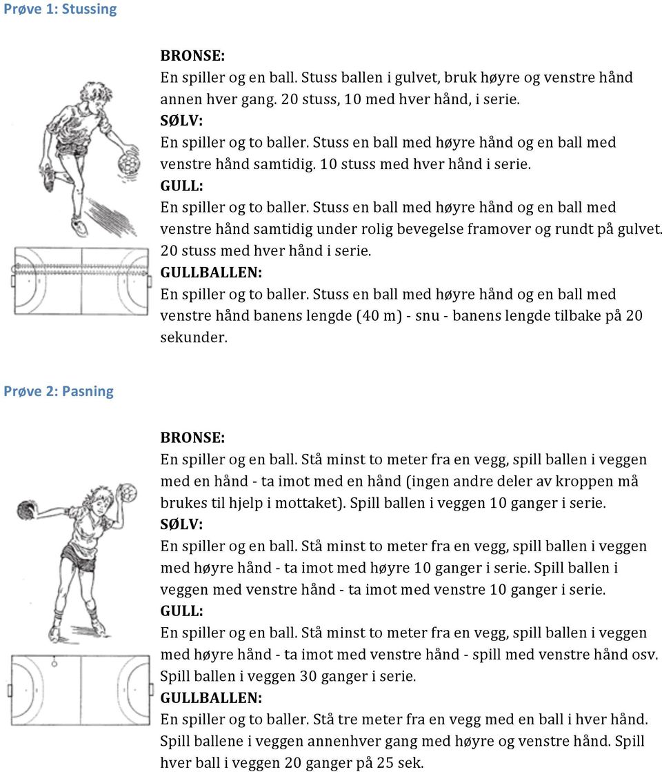 Prøve 2: Pasning med en hånd - ta imot med en hånd (ingen andre deler av kroppen må brukes til hjelp i mottaket). Spill ballen i veggen 10 ganger i serie.