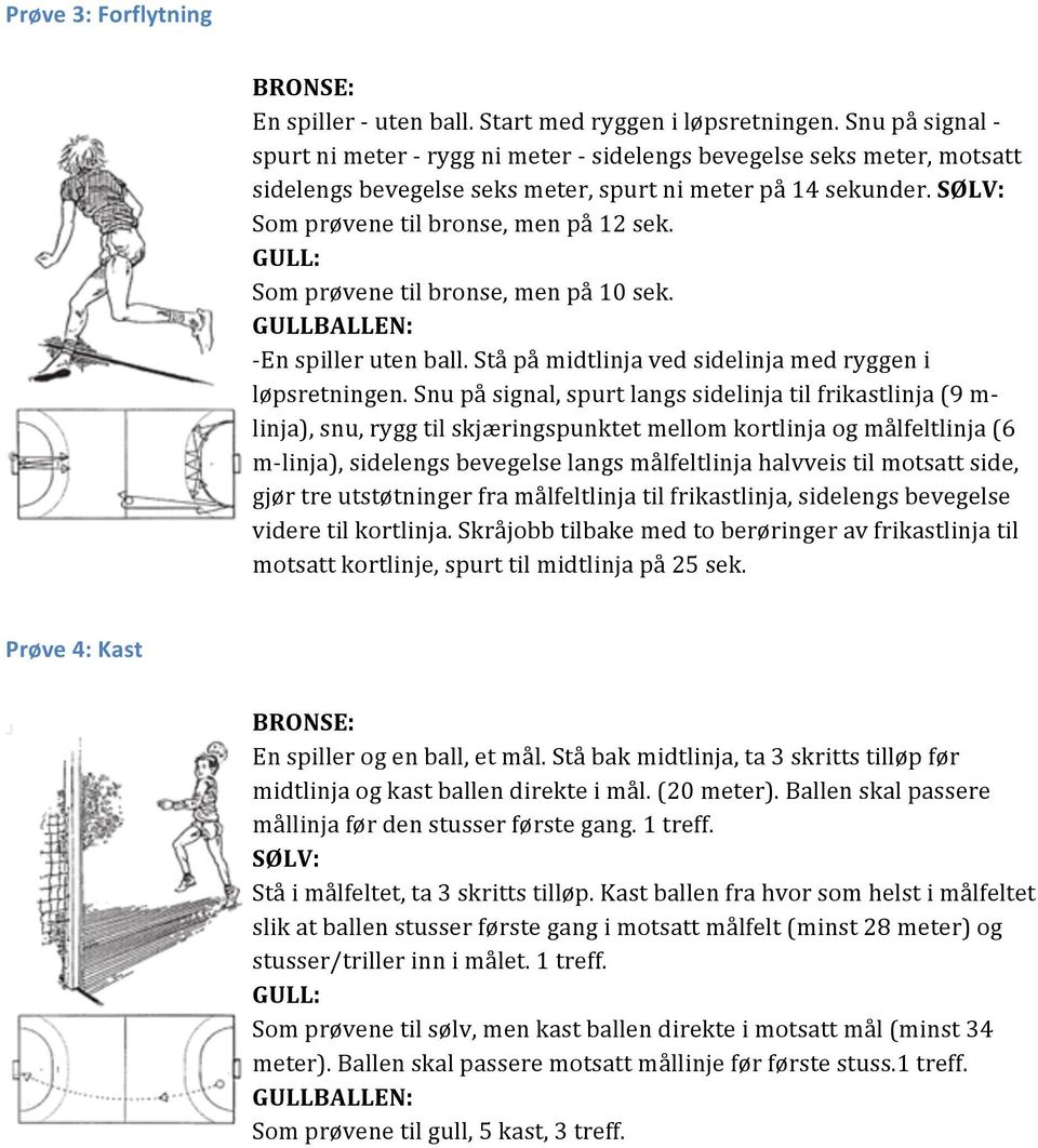 Som prøvene til bronse, men på 10 sek. - En spiller uten ball. Stå på midtlinja ved sidelinja med ryggen i løpsretningen.