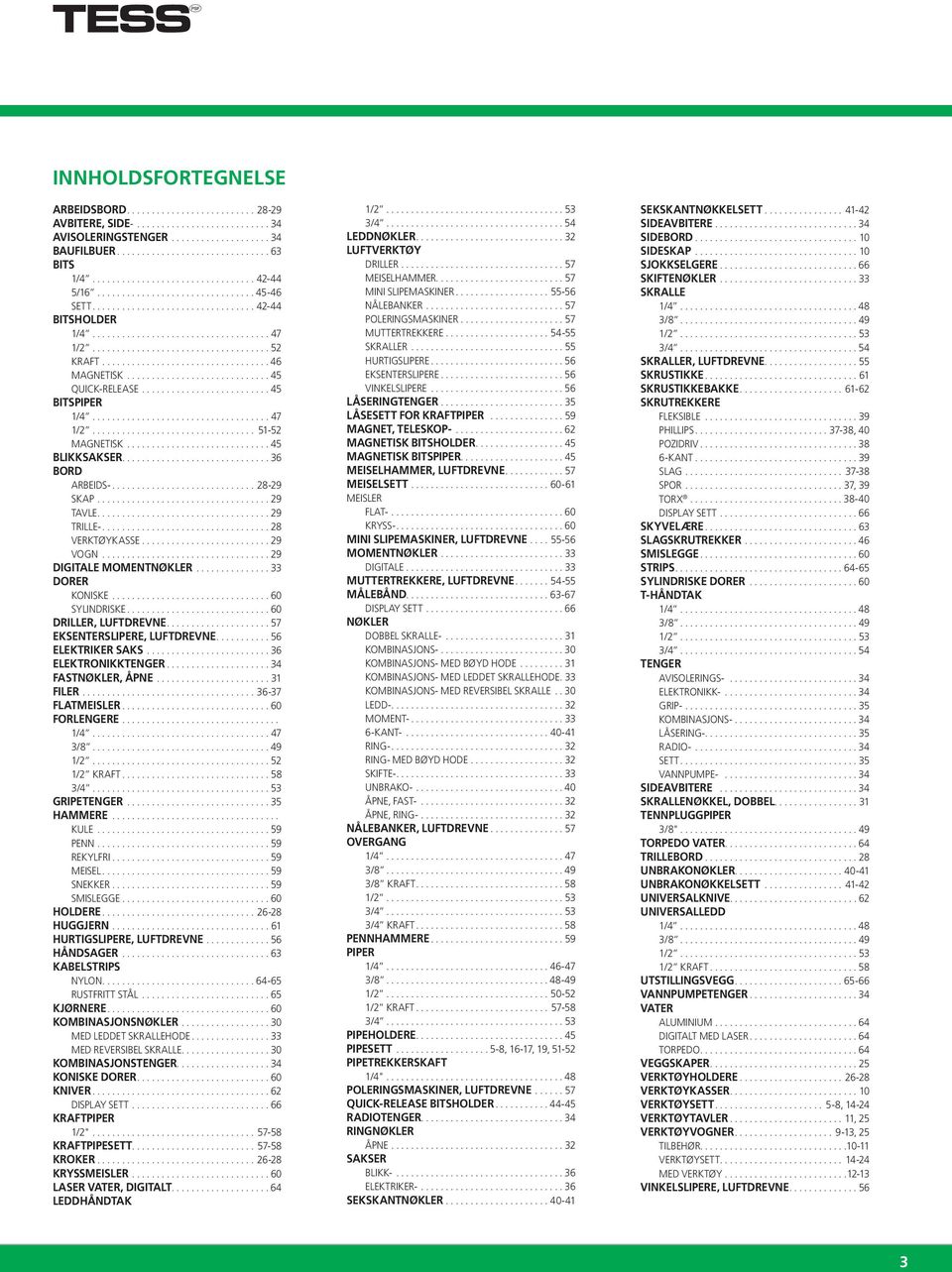 ..33 Dorer Koniske... 60 Sylindriske... 60 Driller, luftdrevne...57 Eksenterslipere, luftdrevne...56 Elektriker Saks...36 Elektronikktenger... 34 Fastnøkler, Åpne...31 Filer...36-37 Flatmeisler.