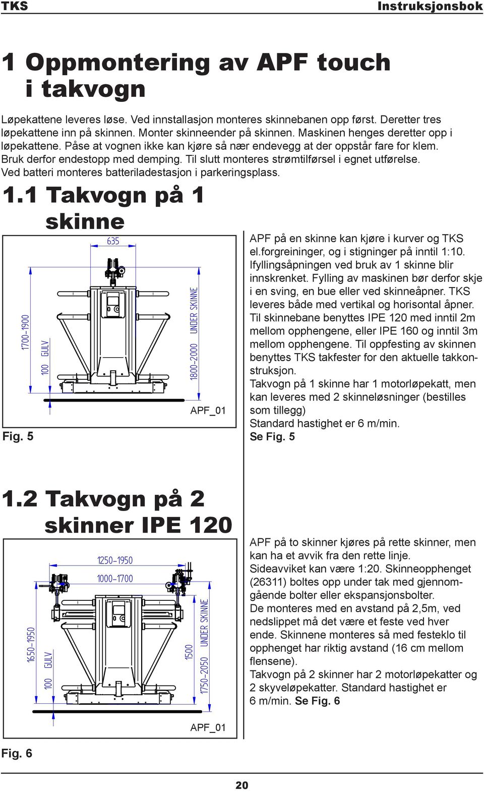 Til slutt monteres strømtilførsel i egnet utførelse. Ved batteri monteres batteriladestasjon i parkeringsplass.. Takvogn på skinne Fig.