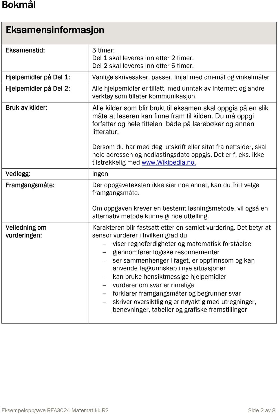 Alle kilder som blir brukt til eksamen skal oppgis på en slik måte at leseren kan finne fram til kilden. Du må oppgi forfatter og hele tittelen både på lærebøker og annen litteratur.