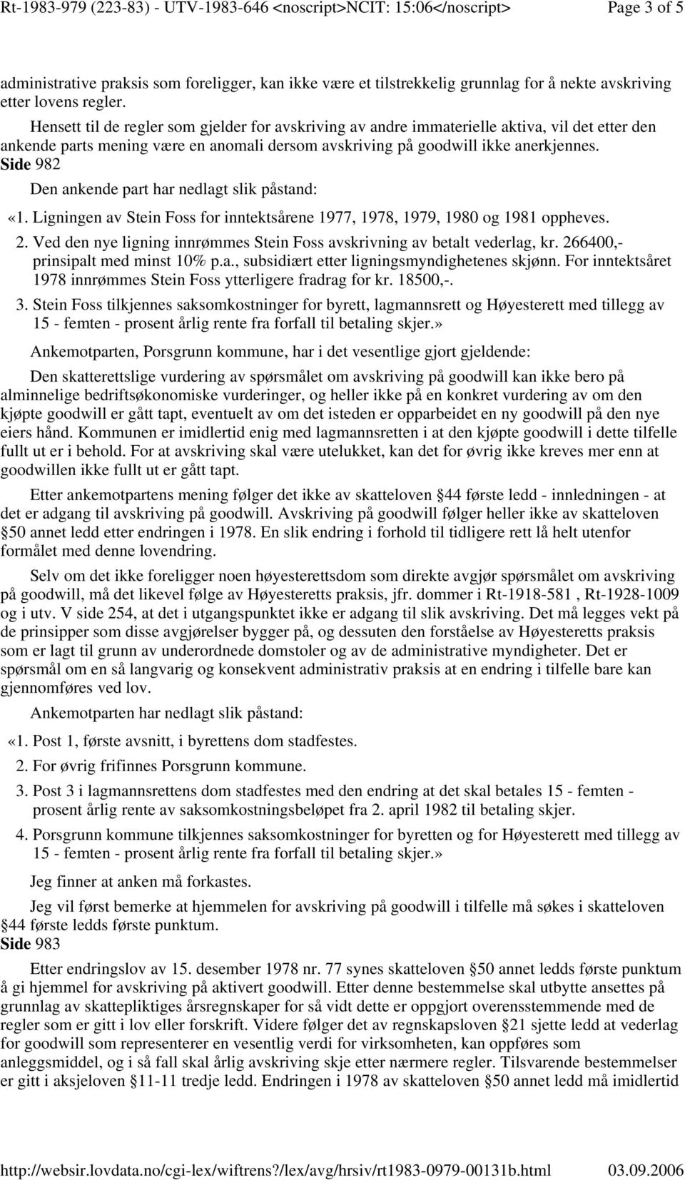 Side 982 Den ankende part har nedlagt slik påstand: «1. Ligningen av Stein Foss for inntektsårene 1977, 1978, 1979, 1980 og 1981 oppheves. 2.