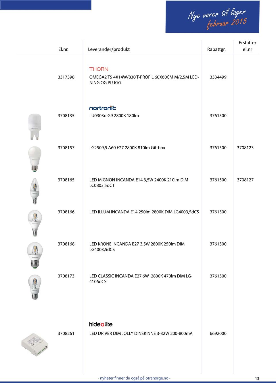 3708166 LED ILLUM INCANDA E14 250lm 2800K DIM LG4003,5dCS 3761500 3708168 LED KRONE INCANDA E27 3,5W 2800K 250lm DIM LG4003,5dCS