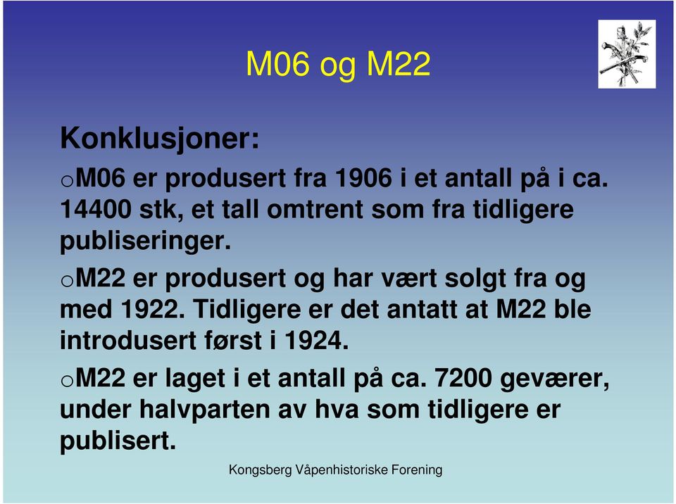 om22 er produsert og har vært solgt fra og med 1922.