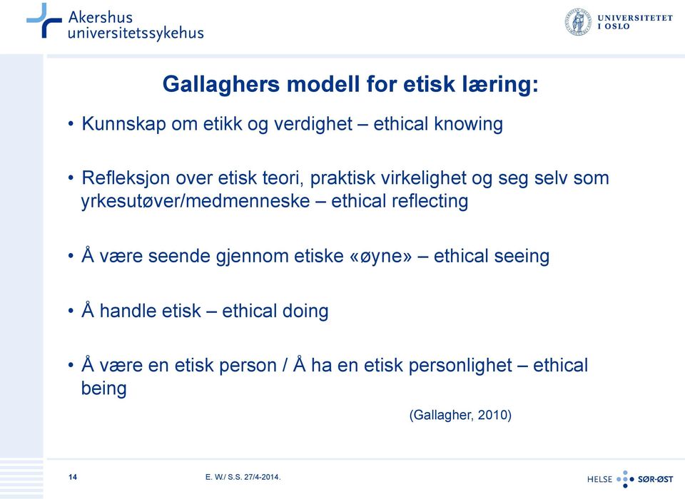 reflecting Å være seende gjennom etiske «øyne» ethical seeing Å handle etisk ethical doing Å