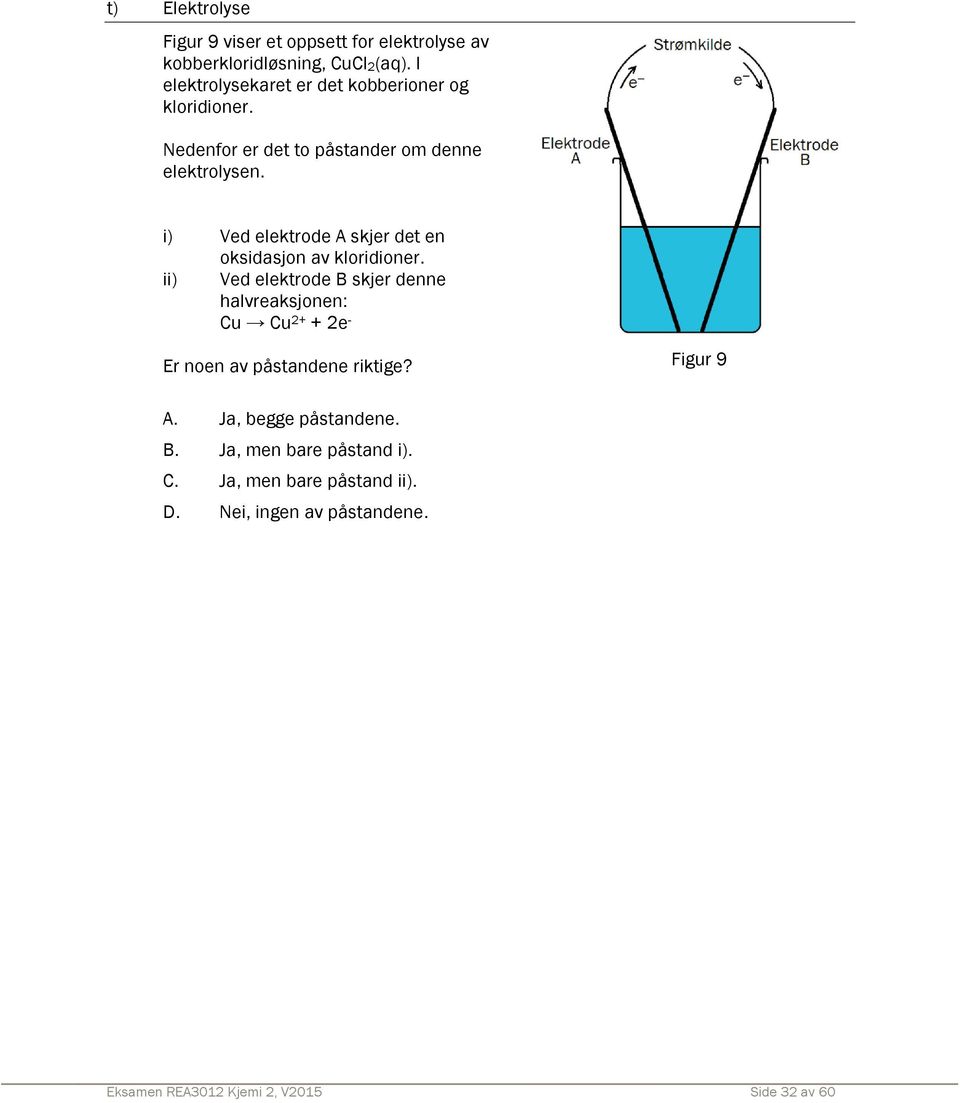 i) Ved elektrode A skjer det en oksidasjon av kloridioner.