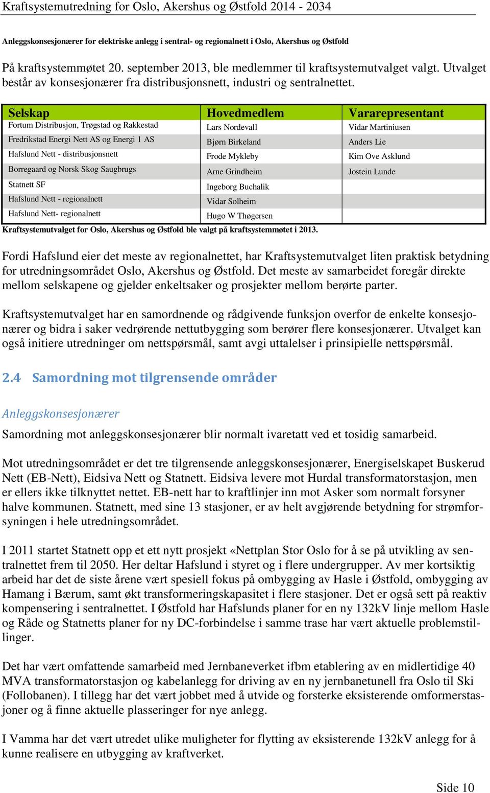 Selskap Hovedmedlem Vararepresentant Fortum Distribusjon, Trøgstad og Rakkestad Lars Nordevall Vidar Martiniusen Fredrikstad Energi Nett AS og Energi 1 AS Bjørn Birkeland Anders Lie Hafslund Nett -