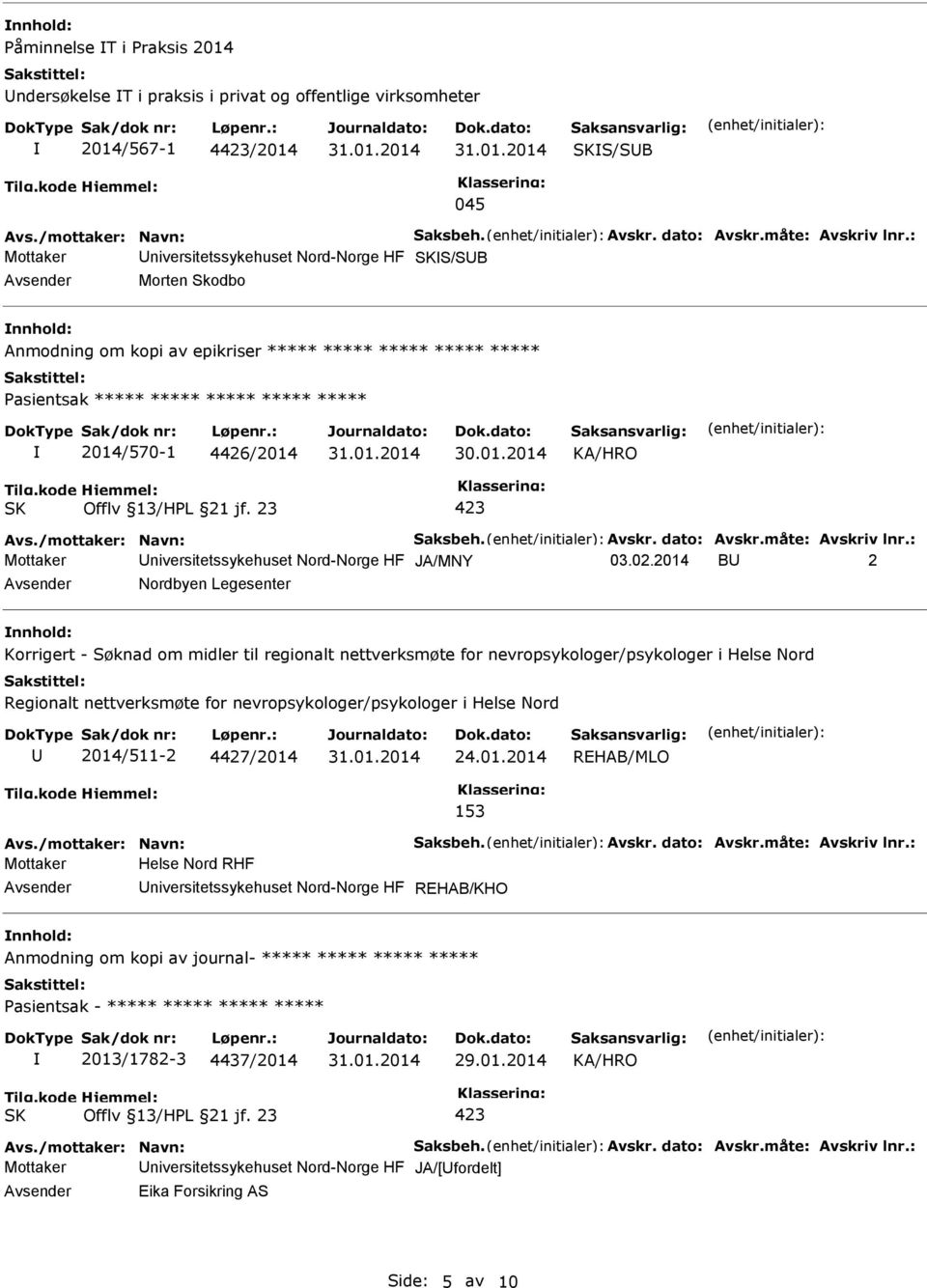 /mottaker: Navn: Saksbeh. Avskr. dato: Avskr.måte: Avskriv lnr.: Mottaker niversitetssykehuset Nord-Norge HF JA/MNY 03.02.