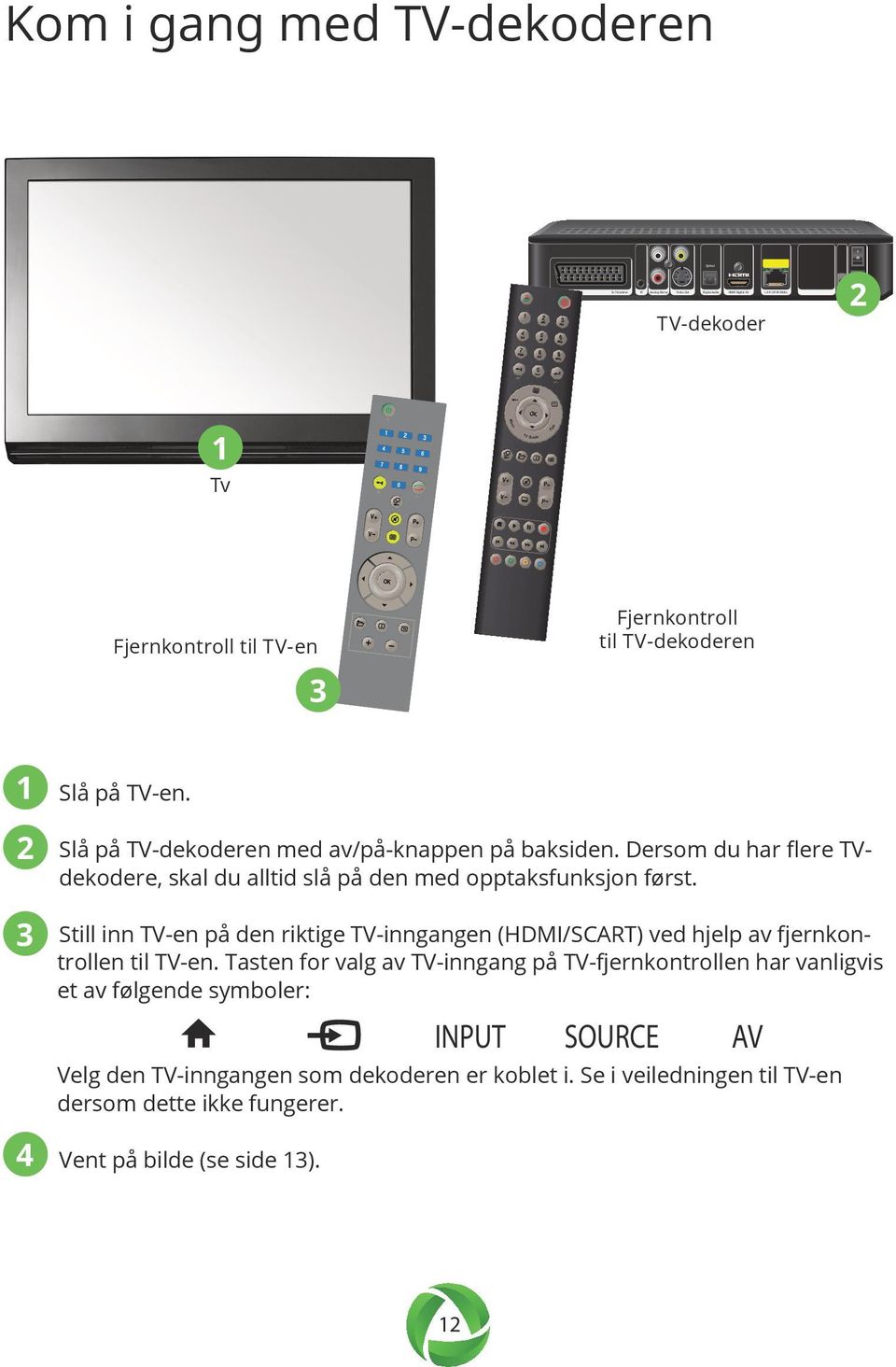 Dersom du har flere TVdekodere, skal du alltid slå på den med opptaksfunksjon først.