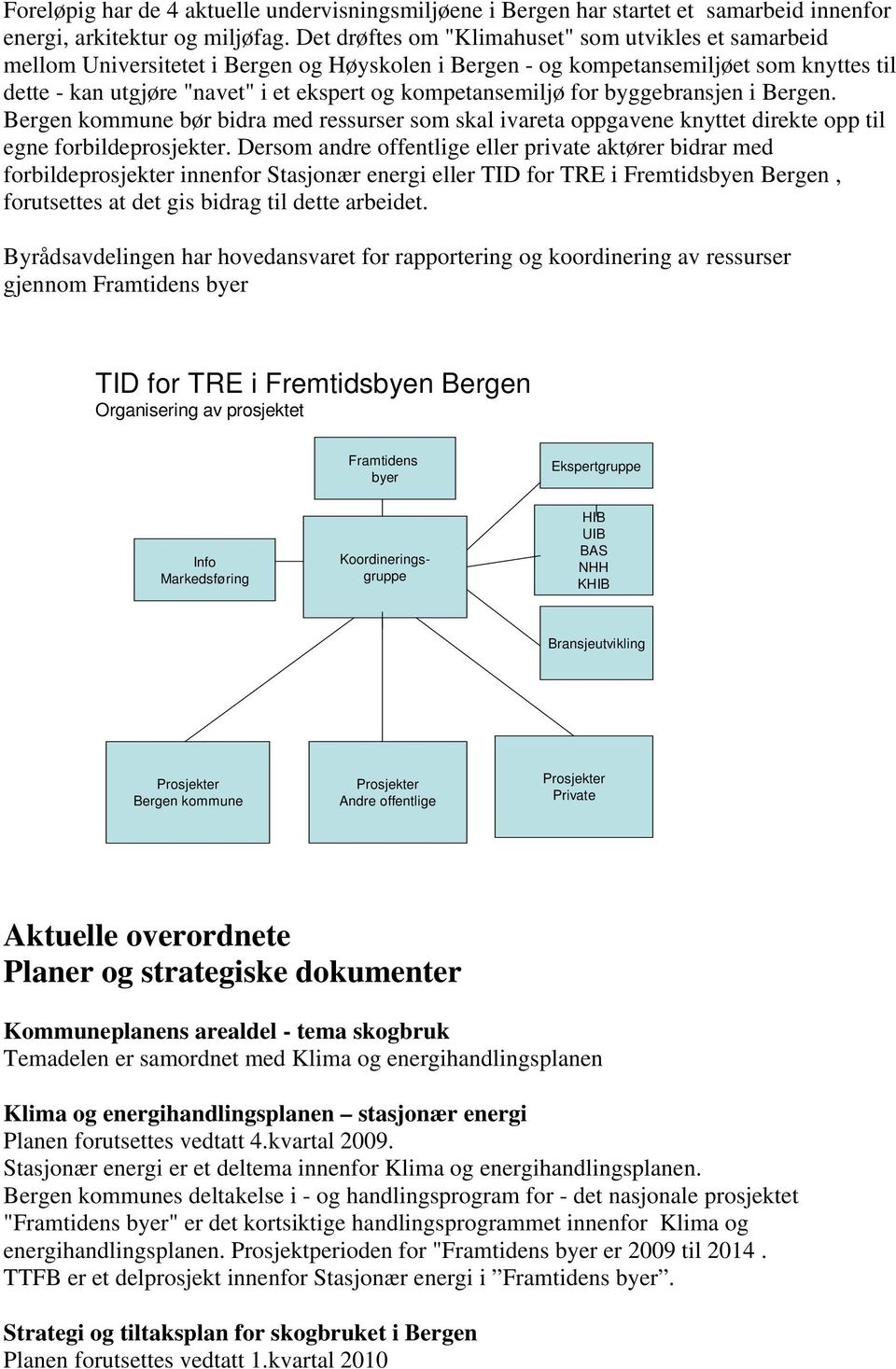 kompetansemiljø for byggebransjen i Bergen. Bergen kommune bør bidra med ressurser som skal ivareta oppgavene knyttet direkte opp til egne forbildeprosjekter.