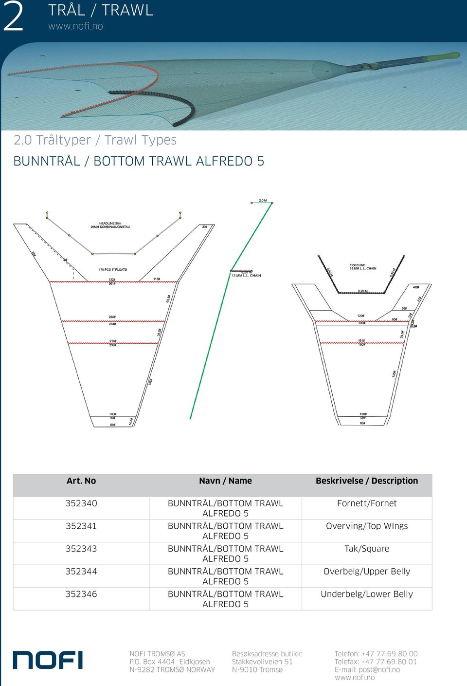 BUNN/BOTTOM TRAWL ALFREDO 5 352344 BUNN/BOTTOM TRAWL ALFREDO 5 352346 BUNN/BOTTOM