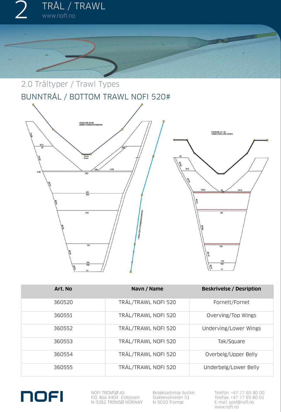 520 Overving/Top WIngs 360552 /TRAWL NOFI 520 Underving/Lower Wings 360553 /TRAWL