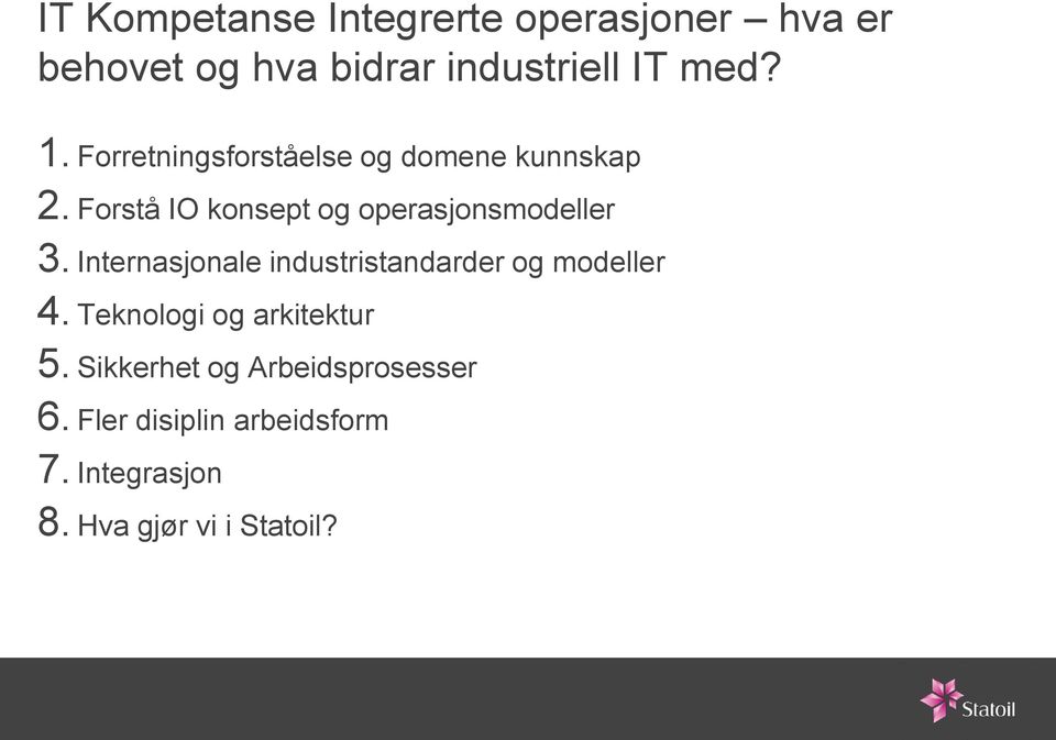 Internasjonale industristandarder og modeller 4. Teknologi og arkitektur 5.