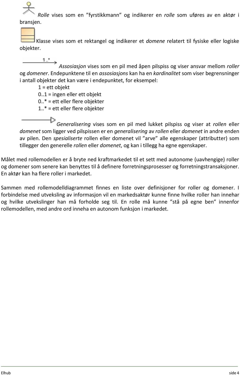 Endepunktene til en assosiasjons kan ha en kardinalitet som viser begrensninger i antall objekter det kan være i endepunktet, for eksempel: 1 = ett objekt 0..1 = ingen eller ett objekt 0.