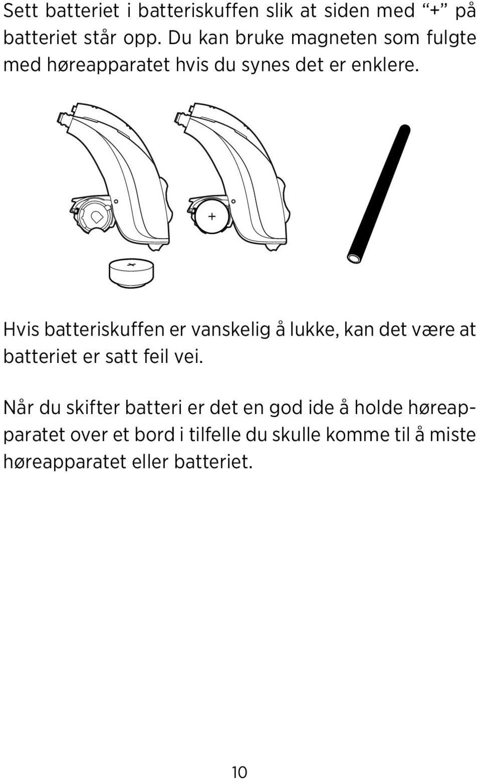 Hvis batteriskuffen er vanskelig å lukke, kan det være at batteriet er satt feil vei.