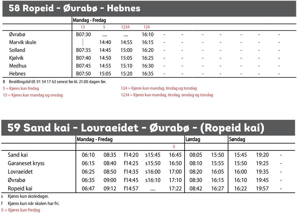 s07:00 b17:15 09:05 b18:10 s07:00 b17:15 09:05 b18:10 Kjøres b17:15 av: Tide b18:10 Buss. Hittegods: tlf. 52 70 35 30 Ropeid kai Ropeid kai s07:08 Ropeid 09:15 kai s07:08 b.