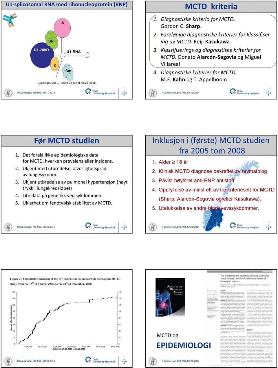 Diagnostiske kriterier for MCTD. M.F. Kahn og T. Appelboom 8 Før r MCTD studien 1. Det forelå ikke epidemiologiske data for MCTD, hverken prevalens eller insidens. 2.