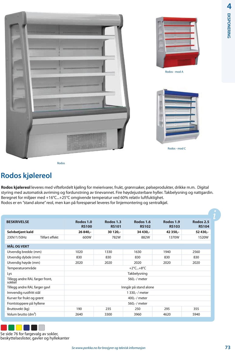 Rodos er en stand alone reol, men kan på forespørsel leveres for linjemontering og sentralkjøl. BESKRIVELSE Rodos 1.0 RS100 Rodos 1.3 RS101 Rodos 1.6 RS102 Rodos 1.9 RS103 Rodos 2.