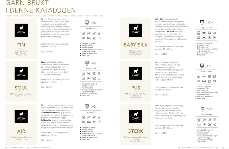 Dessuten gir alpakkaen en lun varme som gjør garnet ideelt til babyplagg. Strikkefasthet: 27 masker glattstrikk på pinne 3 = 10 cm.