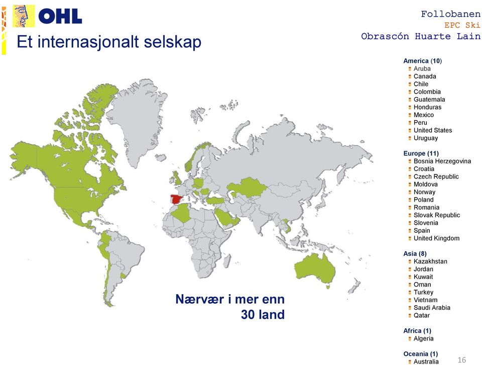 Moldova Norway Poland Romania Slovak Republic Slovenia Spain United Kingdom Nærvær i mer enn 30 land Asia