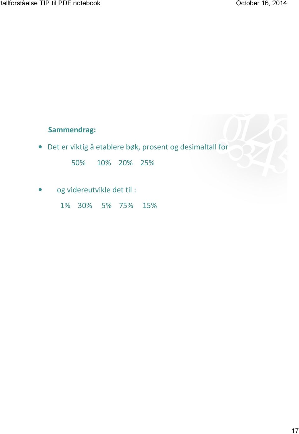 desimaltall for 50% 10% 20% 25%