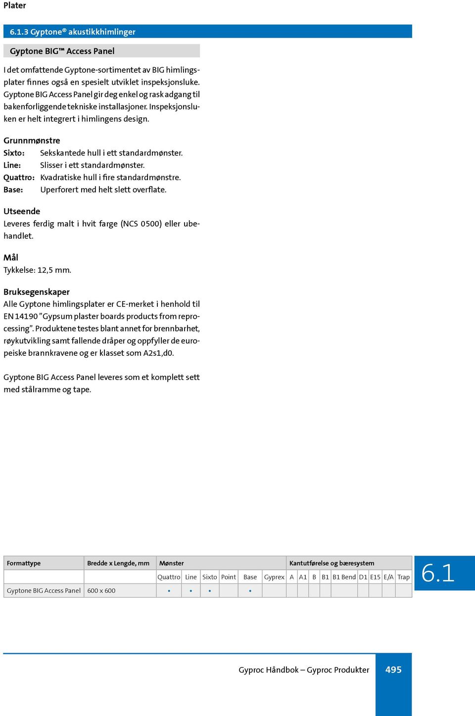 Grunnmønstre Sixto: Sekskantede hull i ett standardmønster. Line: Slisser i ett standardmønster. Quattro: Kvadratiske hull i fire standardmønstre. Base: Uperforert med helt slett overflate.