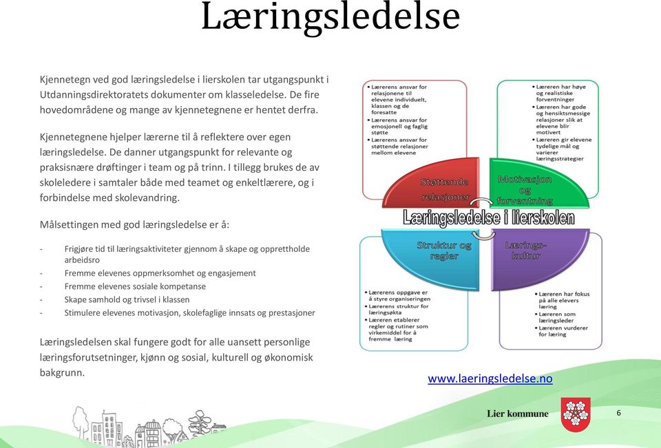 I tillegg brukes de av skoleledere i samtaler både med teamet og enkeltlærere, og i forbindelse med skolevandring.