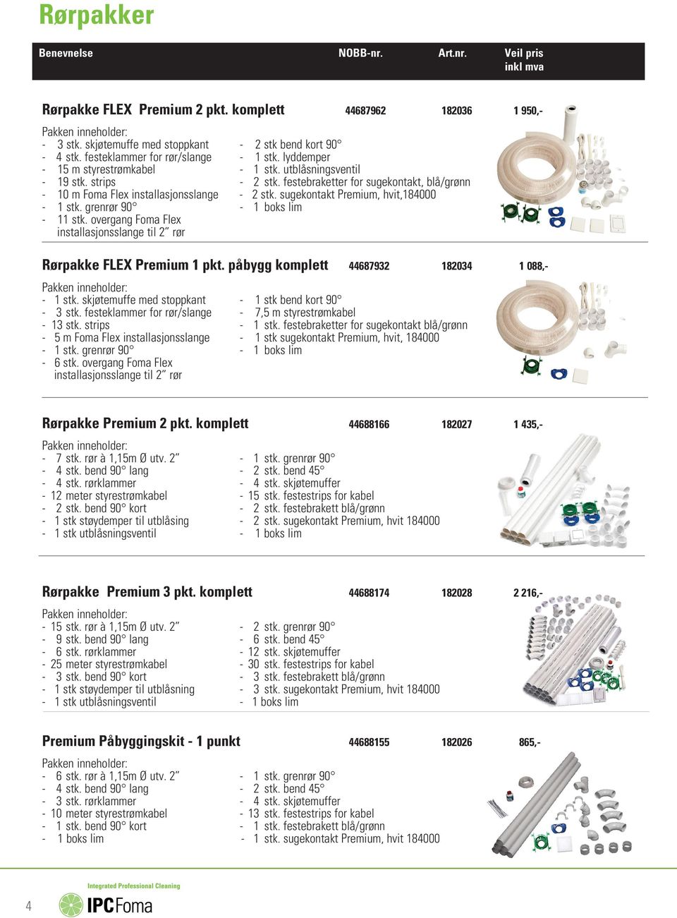 sugekontakt Premium, hvit,184000-1 stk. grenrør 90-1 boks lim - 11 stk. overgang Foma Flex installasjonsslange til 2 rør Rørpakke FLEX Premium 1 pkt. påbygg komplett 44687932 182034 1 088,- - 1 stk.