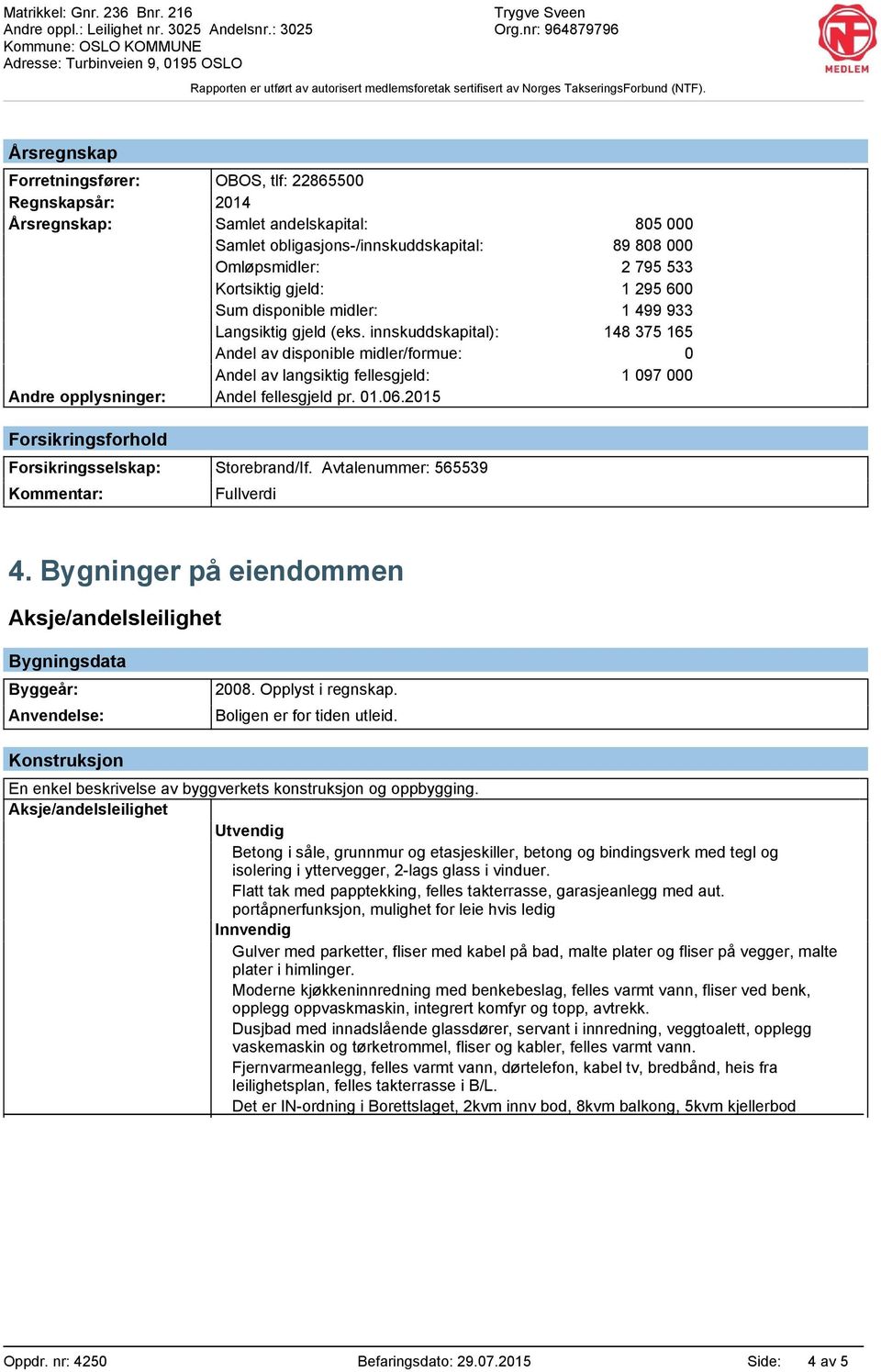 innskuddskapital): 148 375 165 Andel av disponible midler/formue: 0 Andel av langsiktig fellesgjeld: 1 097 000 Andre opplysninger: Andel fellesgjeld pr. 01.06.