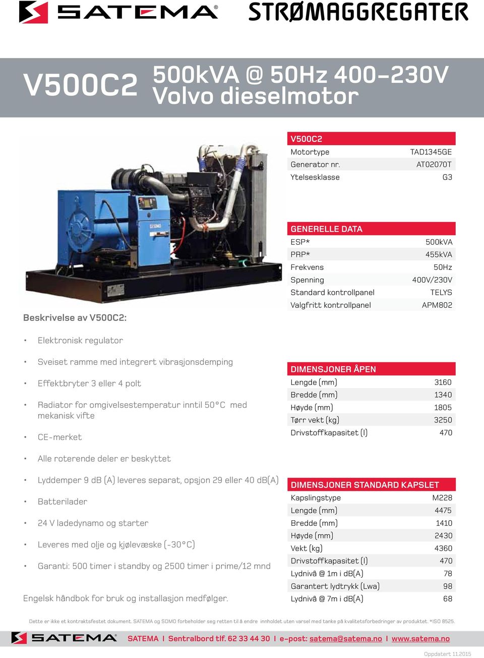 APM802 Sveiset ramme med integrert vibrasjonsdemping Effektbryter 3 eller 4 polt Radiator for omgivelsestemperatur inntil 50 C med mekanisk vifte CE-merket dimensjoner åpen Lengde (mm) 3160 Bredde