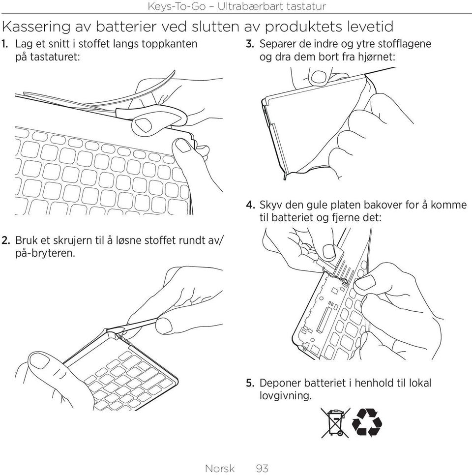 Separer de indre og ytre stofflagene og dra dem bort fra hjørnet: 2.