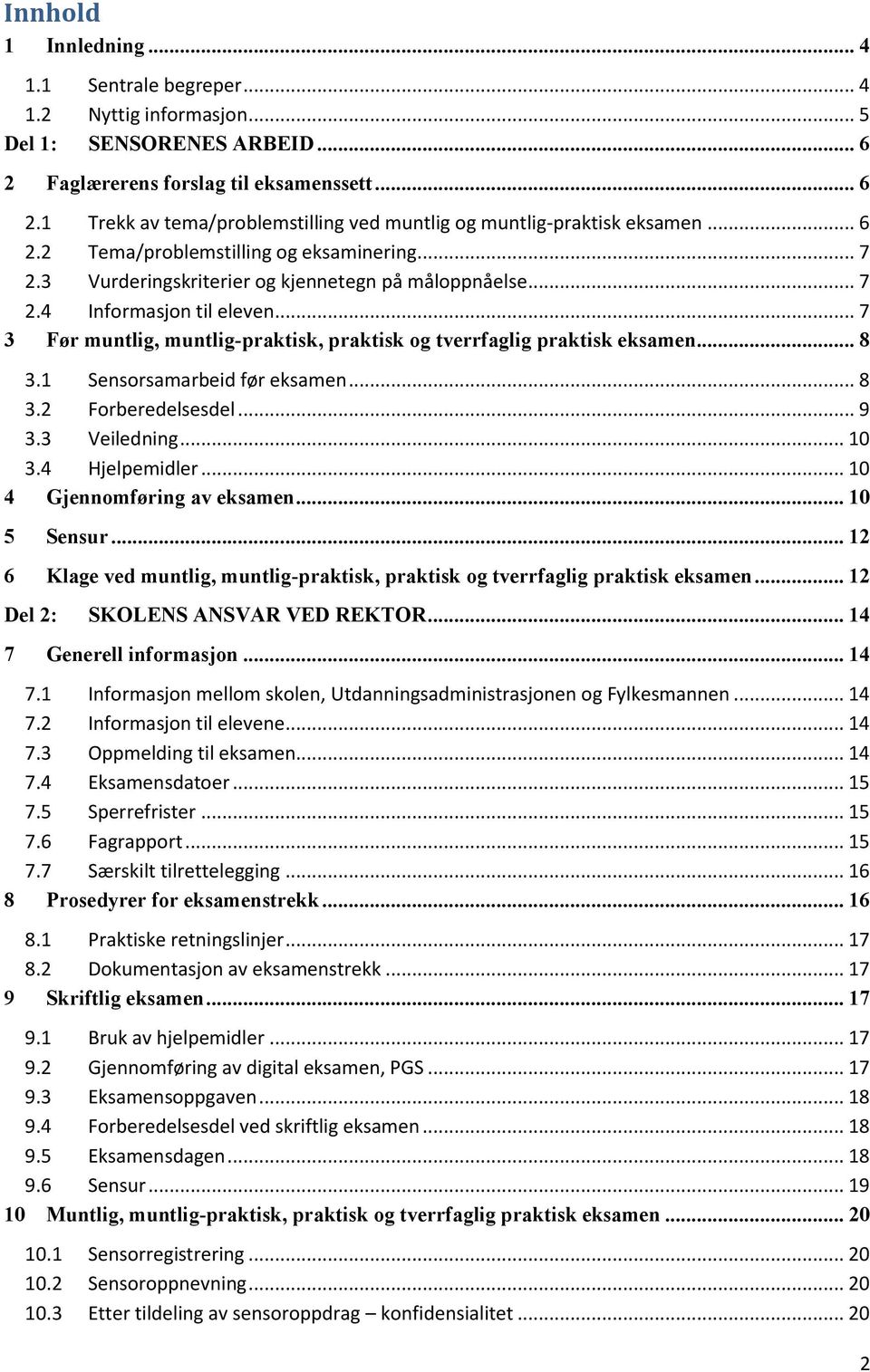 .. 7 3 Før muntlig, muntlig-praktisk, praktisk og tverrfaglig praktisk eksamen... 8 3.1 Sensorsamarbeid før eksamen... 8 3.2 Forberedelsesdel... 9 3.3 Veiledning... 10 3.4 Hjelpemidler.