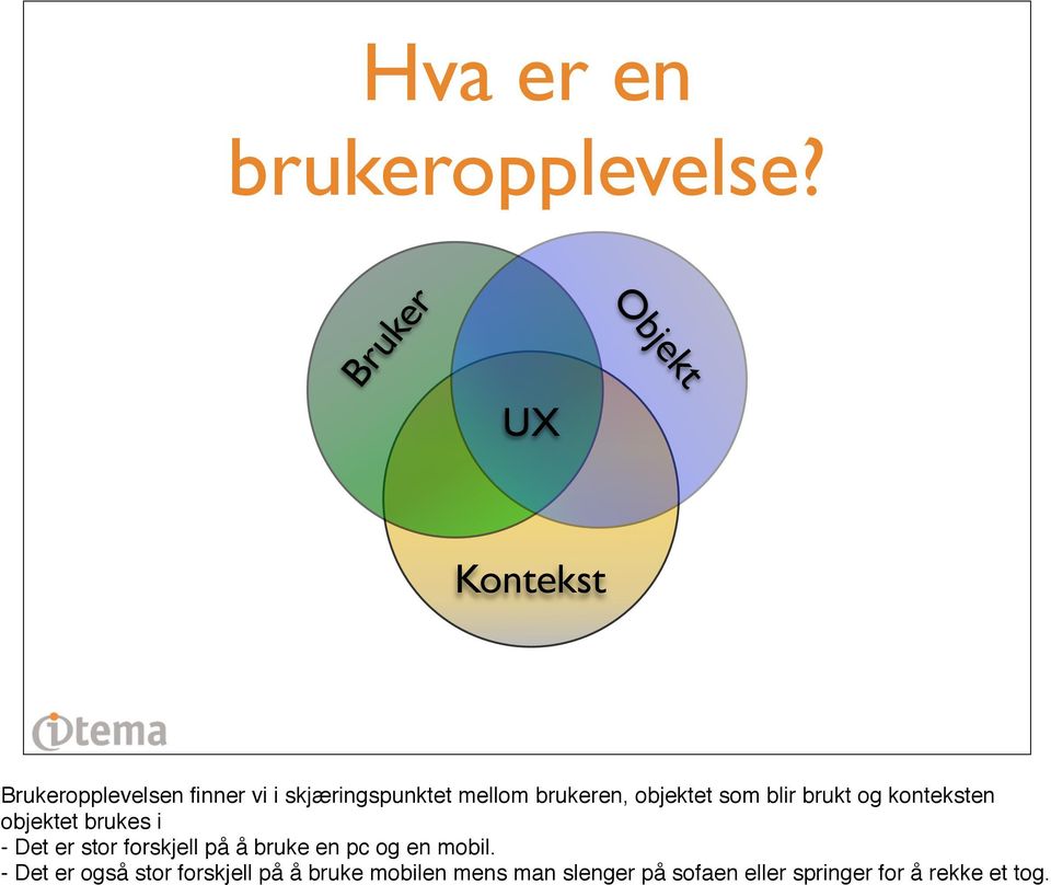 brukeren, objektet som blir brukt og konteksten objektet brukes i - Det er stor