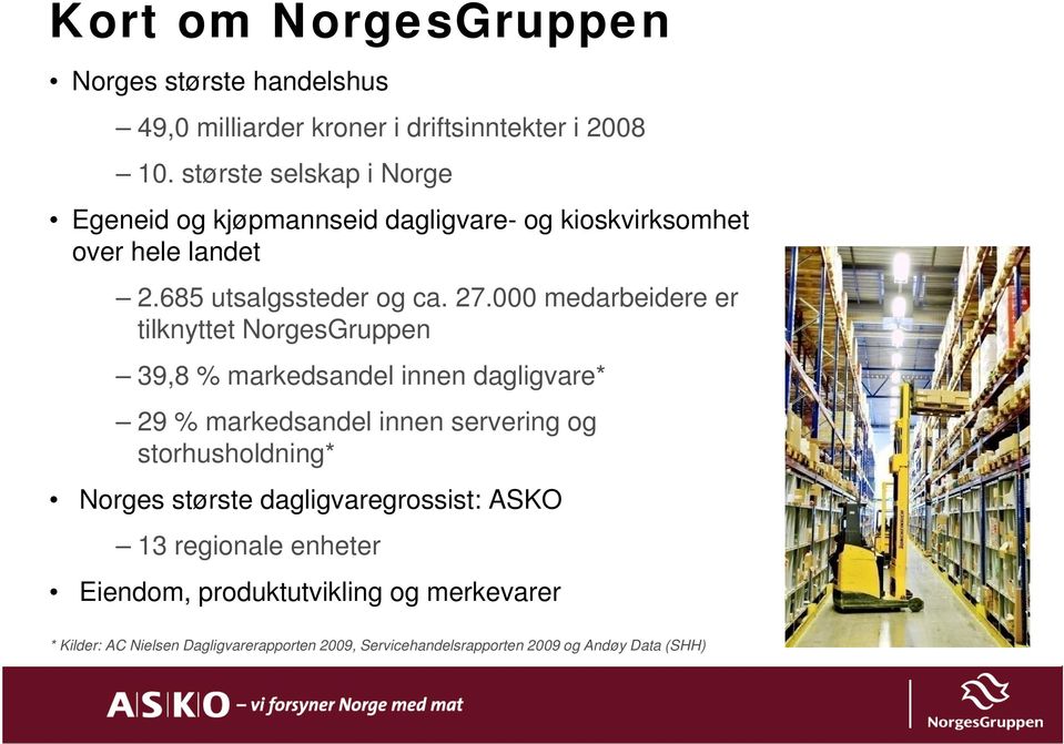 000 medarbeidere er tilknyttet NorgesGruppen 39,8 % markedsandel innen dagligvare* 29 % markedsandel innen servering og storhusholdning*