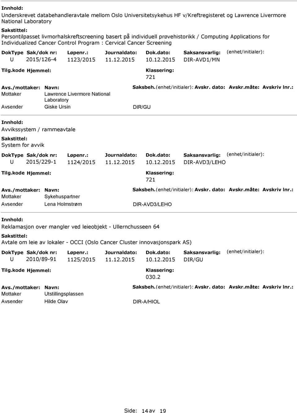 måte: Avskriv lnr.: Mottaker Lawrence Livermore National Laboratory Giske rsin DR/G Avvikssystem / rammeavtale System for avvik 2015/229-1 1124/2015 DR-AVD3/LEHO Avs./mottaker: Navn: Saksbeh. Avskr. dato: Avskr.