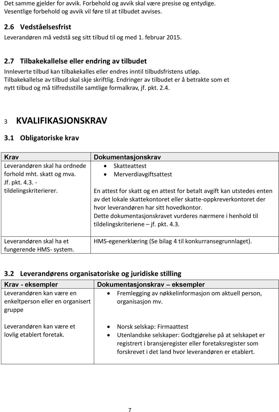 15. 2.7 Tilbakekallelse eller endring av tilbudet Innleverte tilbud kan tilbakekalles eller endres inntil tilbudsfristens utløp. Tilbakekallelse av tilbud skal skje skriftlig.