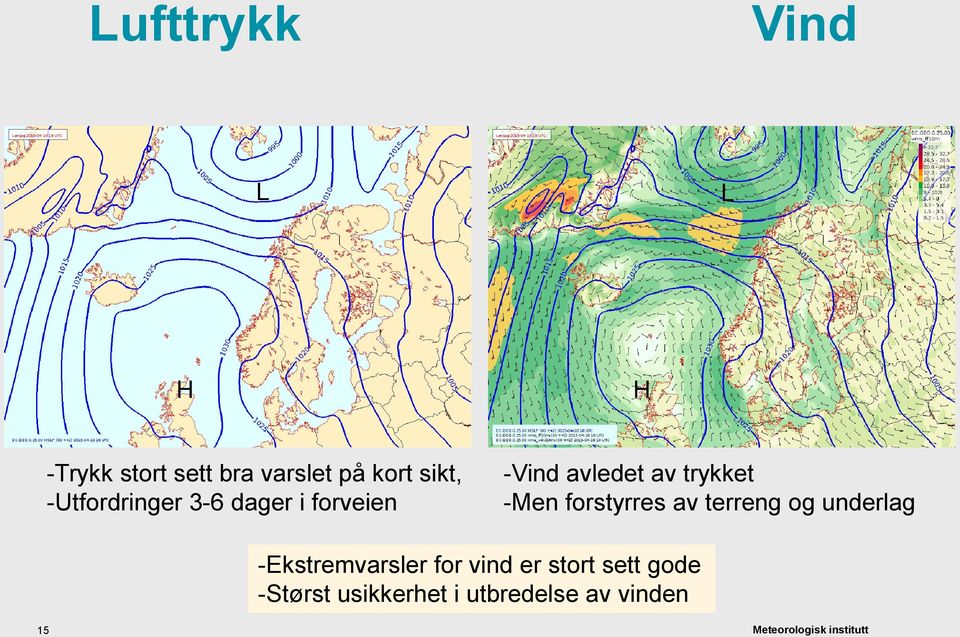 trykket -Men forstyrres av terreng og underlag -Ekstremvarsler