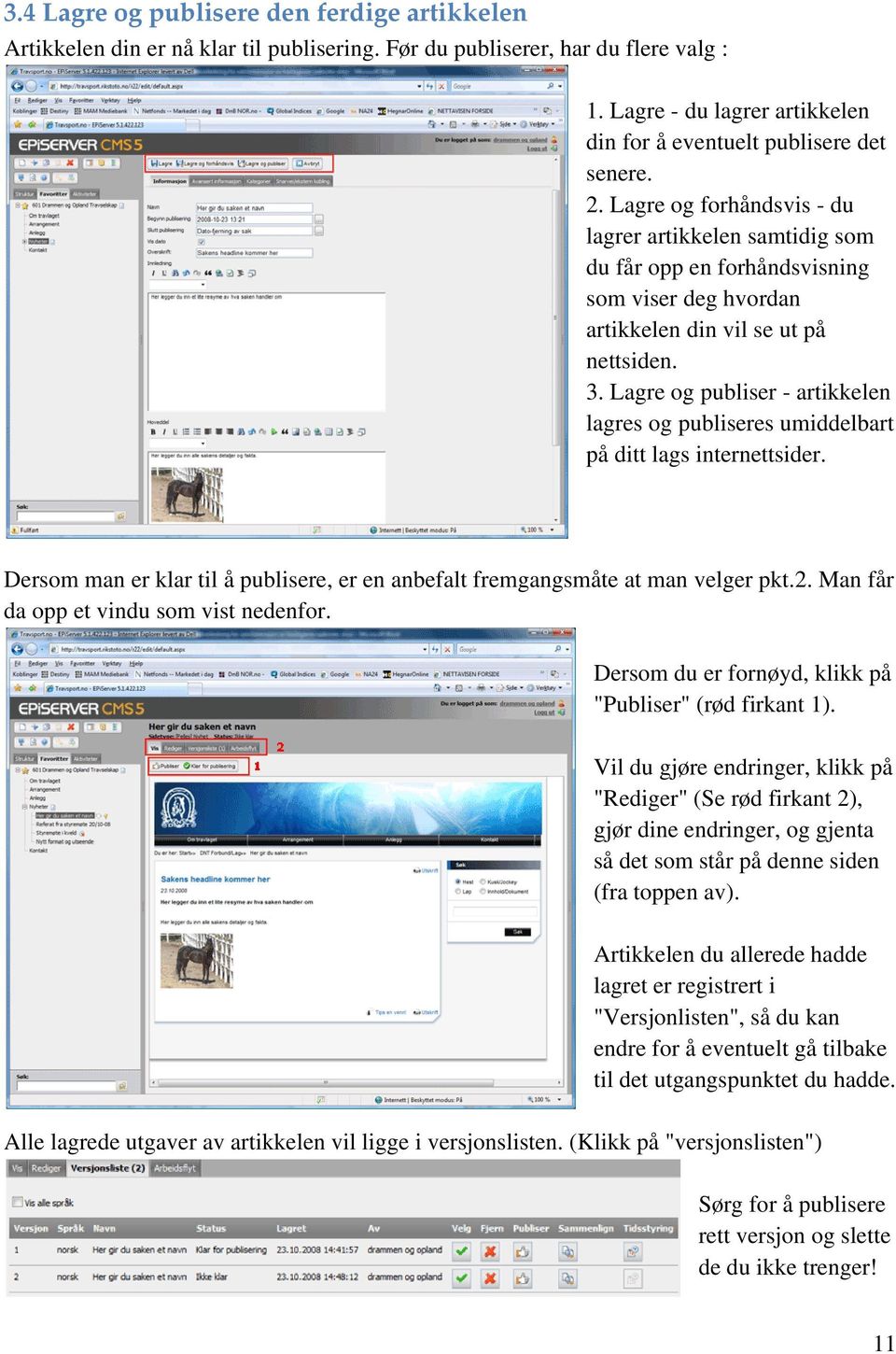 Lagre og forhåndsvis - du lagrer artikkelen samtidig som du får opp en forhåndsvisning som viser deg hvordan artikkelen din vil se ut på nettsiden. 3.